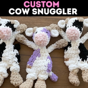 Cow Lovey | Crochet Cow Snuggler | Baby Shower Gift | Farm Toddler Birthday Present | Cow Stuffed Animal Toy  | Montessori Play