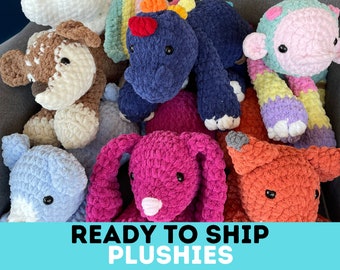 Animal Plushies | Crochet Bear Fawn Bunny Deer Dinosaur | Baby Shower Gift | Toddler Birthday Present | Handmade Stuffed Animal Toy