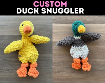 Duck Lovey | Crochet Duck Snuggler | New Baby Gift| Toddler Birthday Present | Mallard Stuffed Animal Toy  | Farm Montessori Play