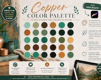 Copper Color Palette for Procreate, Color Swatches