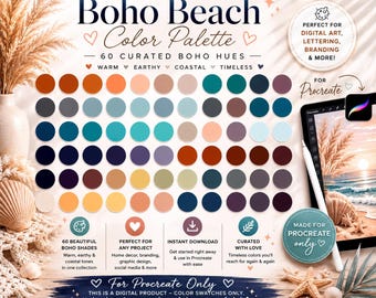 Boho Beach Procreate Color Palette, 60 Warm Earthy Hues (Digital Download)