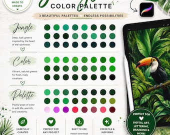 Jungle Color Palette for Procreate, Lush Greens Digital Download (3 Palettes)