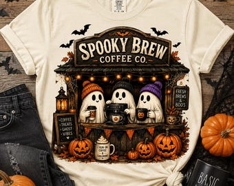 Spooky Brew Coffee Co. Ghost Halloween PNG | Fall Sublimation T-Shirt Design (Digital Download)