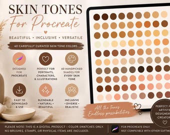 Procreate Skin Tone Color Palettes, 120 Shades for Portraits (Digital Download)
