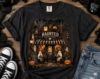 Haunted Coffee Shop PNG | Spooky Halloween T-Shirt Design | Ghost Cafe Sublimation (Digital Download)