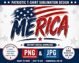 Merica Patriotic T-Shirt Design | Distressed USA Flag Sublimation (Digital Download)