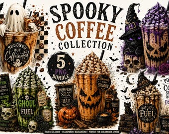 Halloween Coffee PNG Bundle, Spooky Coffee PNG, Witch Coffee Sublimation, Ghost Coffee PNG, Pumpkin Spice png, Halloween png Bundle
