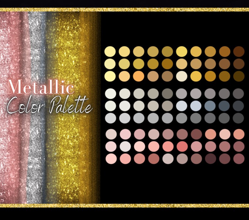 Metallic Color Palette for Procreate, Gold, Silver, and Rose Gold