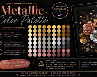 Tavolozza di colori metallici per Procreate, campioni di oro, argento e oro rosa (download digitale)