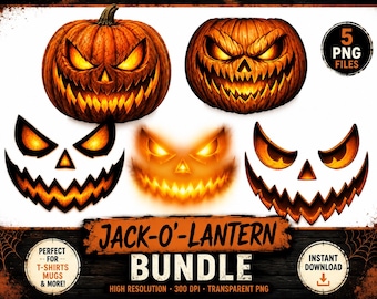 Jack O Lantern PNG Bundle, Halloween Pumpkin Face png, Scary Pumpkin PNG, Glowing Pumpkin Design, Halloween Shirt Sublimation PNG
