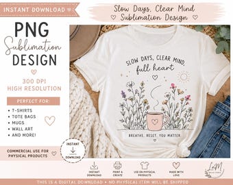 Wildflower Coffee PNG | Boho Floral Sublimation Design (Digital Download)