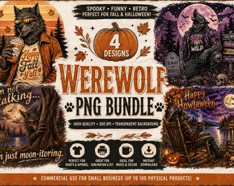 Werewolf PNG Bundle | Spooky Retro Halloween Sublimation Designs (Digital Download)