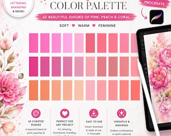Peach Pinks Procreate Color Palette, 60 Shades (Digital Download)