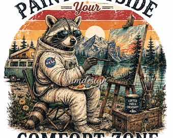 Raccoon Astronaut Painting PNG | Vintage Camping Art Sublimation (Digital Download)