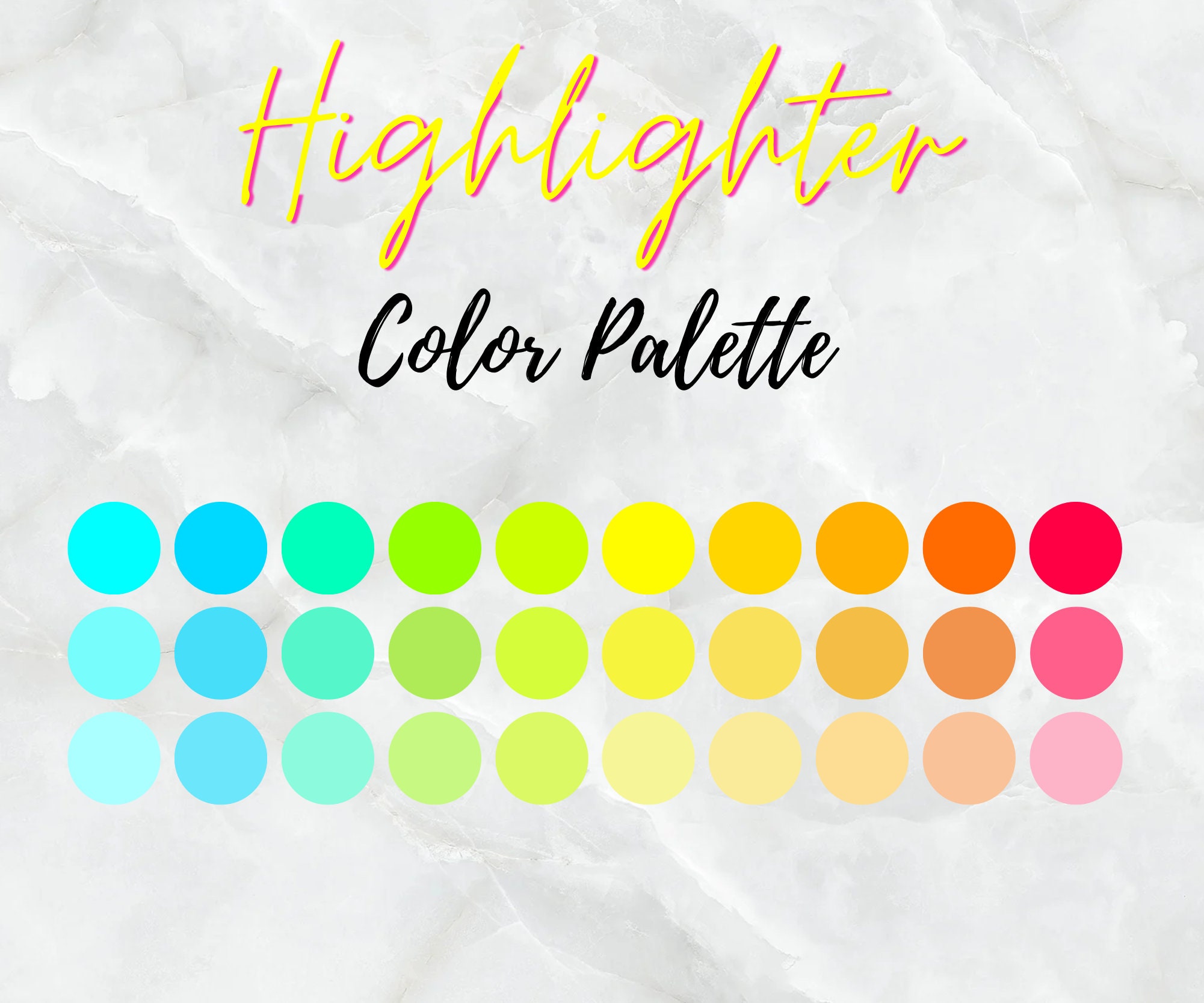 Paleta de colores Highlighter para Procreate – 30 muestras de marcadores neón para lettering en iPad y arte digital