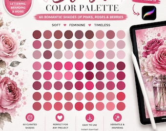 Blush Color Palette for Procreate, 60 Romantic Pink Shades (Digital Download)