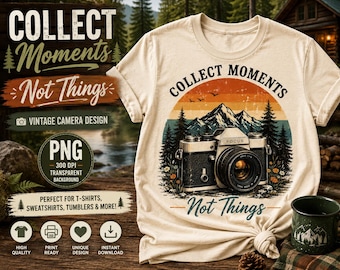 Vintage Camera Sunset PNG | Retro Photography Nature Graphic (Digital Download)