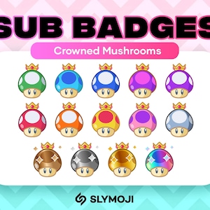 Badges BIT et SUB Twitch Power Up champignon | Le monde amusant de Super Mario Kart | Émoticônes | Emojis |  -1 OneUp ExtraLife - Téléchargement instantané