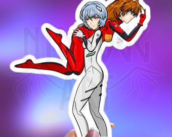 Asuka & Rei Fanart Sticker, Waterproof Vinyl Decal