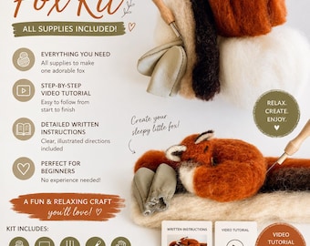 Beginner Needle Felting Fox Kit, DIY Wool Craft, Fiber Art Supplies (Video Tutorial)