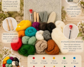 Kit completo para iniciantes em feltragem com agulha - Tamanho Grande | Lã, agulhas, ferramentas (Arte têxtil para iniciantes)