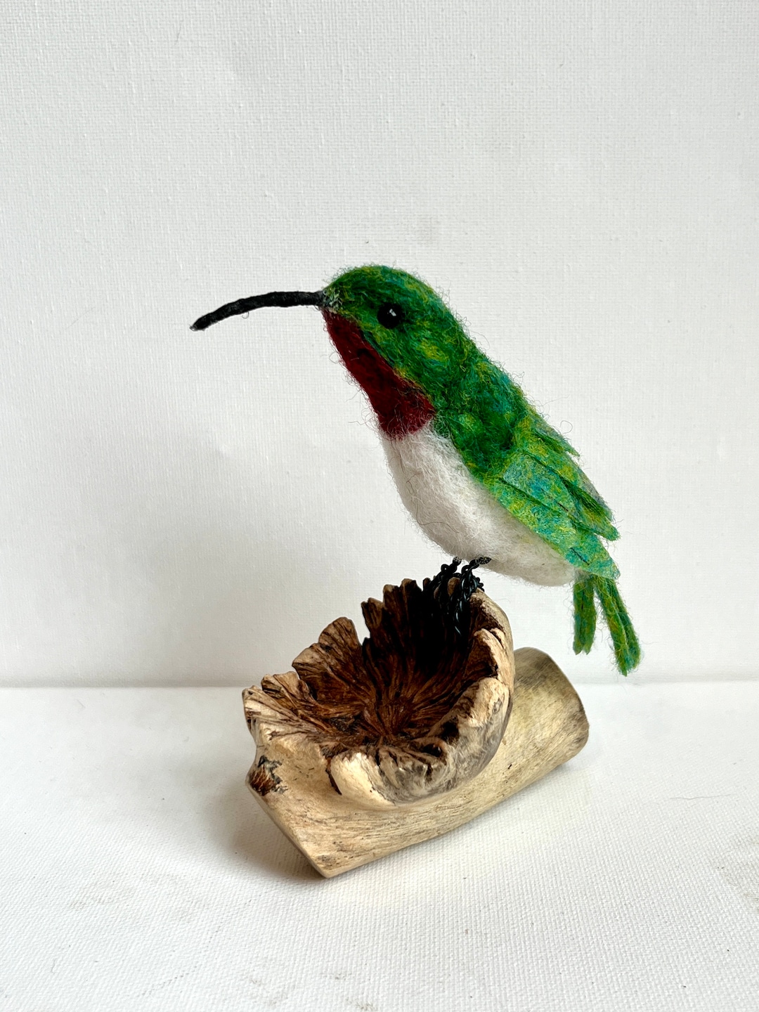 Needle Felted Wool Hummingbird Sculpture on Parasite Wood Tabletop Etsy