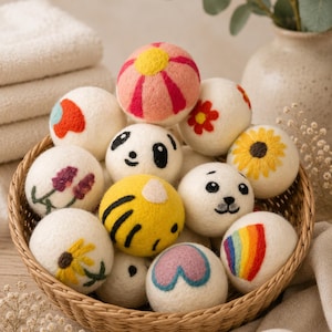 Handmade Needle Felted Wool Dryer Balls | Custom Animal, Flower Designs