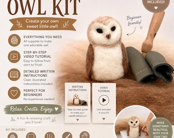 Beginner Needle Felted Owl Kit | DIY Wool Craft Project (All Supplies Included)