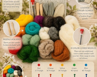 Kit completo de feltragem com agulha | Lã, agulhas, almofada, protetores de dedos (materiais para iniciantes)