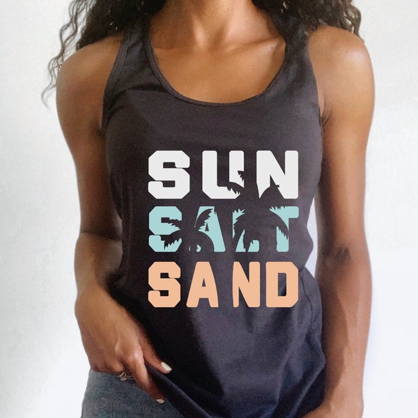 Sun Salt Sand Women's Tank Top, Summer Tank Top, Beach Life Shirt, Assorted Colors Racerback Tank