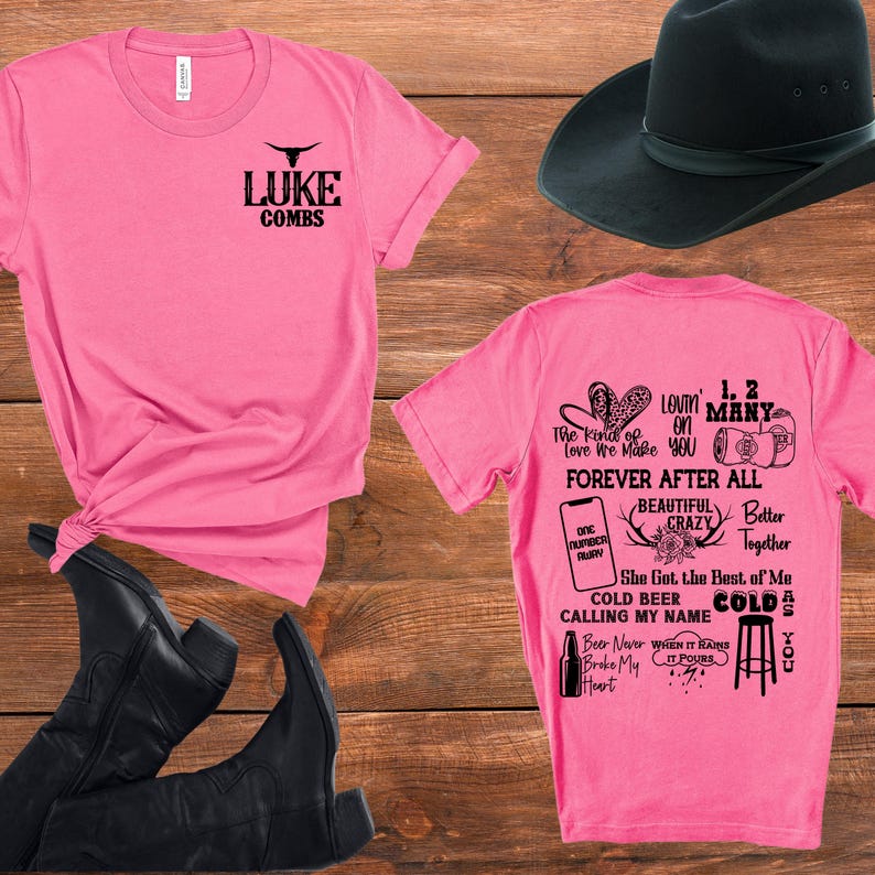 Combs Track List, Concert Tshirt, Country Music Shirt, Concert Tee, Music Festival Shirt, Country Western, Front and Back Print, Country Tee Charity Pink