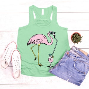 Flamingo, Tank Top For Women, Retro Tropical Shirt, Drinking Shirt, Flamingo Tank Top, Summer Tank Top, Cute Vacation Tank, Racerback Tank