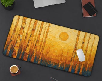 Golden Forest Desk mat, Textured Nature Inspired Keyboard Mat, Abstract Landscape Mousepad, Home Office Decor, Coworker Gift, Office Decor