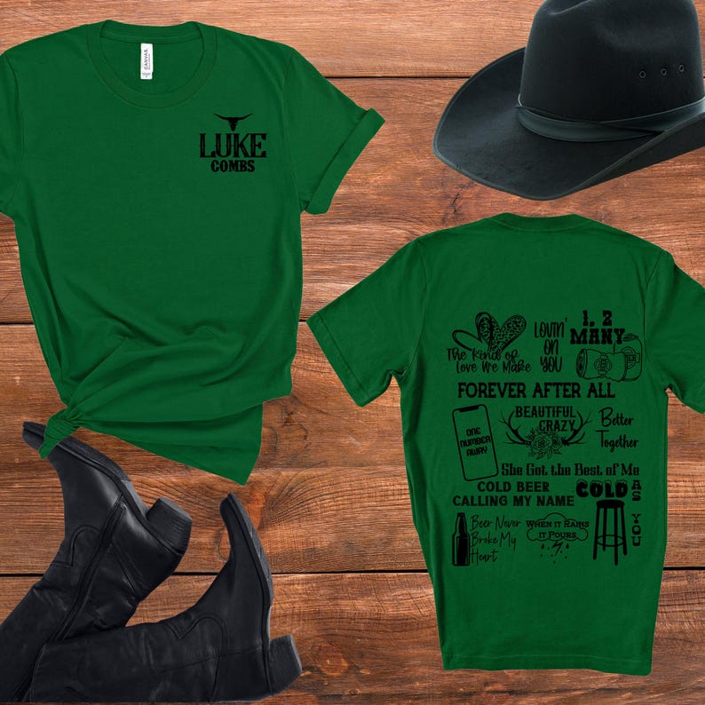 Combs Track List, Concert Tshirt, Country Music Shirt, Concert Tee, Music Festival Shirt, Country Western, Front and Back Print, Country Tee Kelly Green