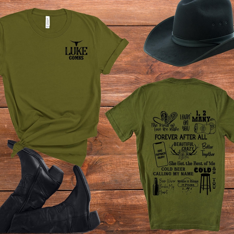 Combs Track List, Concert Tshirt, Country Music Shirt, Concert Tee, Music Festival Shirt, Country Western, Front and Back Print, Country Tee Olive