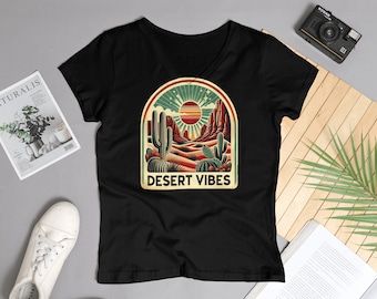 vintage - Desert Vibes, Sunset et Cactus - T-shirt softstyle unisexe