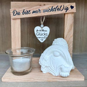 Decoration set &quot;You are important to me&quot; ceramic gnome with glass tealight holder & tealight | Gift idea Christmas winter decoration - home decoration