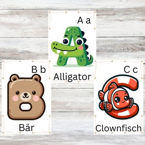 Cartões flash do alfabeto animal para crianças - Aprendizagem divertida do alfabeto Bush com 26 animais fofos - Perfeito para crianças e pré-escolares!