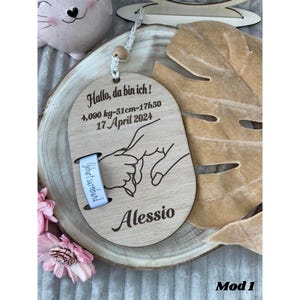 Personalisierte Baby-Geburtskarte aus Holz – Gravur mit Name, Geburtsdetails & Platz für Geburtsbändchen - Baby Armband Halter