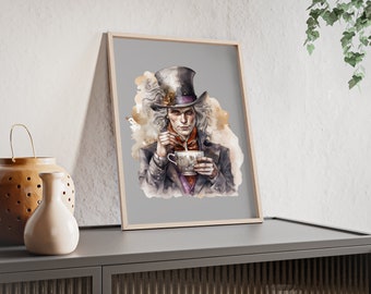 Cadre photo steampunk bizarre avec le motif - Le Chapelier Fou - affiche avec cadre en bois