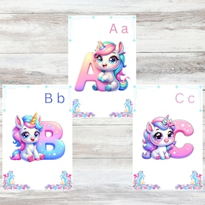 Tarjetas didácticas del alfabeto de unicornios para niños: aprendizaje lúdico del alfabeto de arbustos con 26 lindos unicornios, ¡para niños pequeños y en edad preescolar!