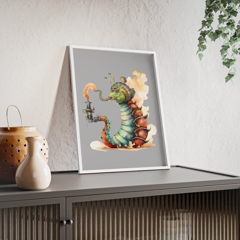 Cadre photo steampunk bizarre avec le motif Caterpillar Absolem d'Alice au pays des merveilles affiche avec cadre en bois image 5