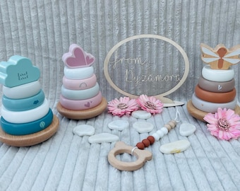 Personalized FSC wooden stacking tower – Sustainable, Individual & Learning-promoting for little explorers from 12 months, for birth or birthday