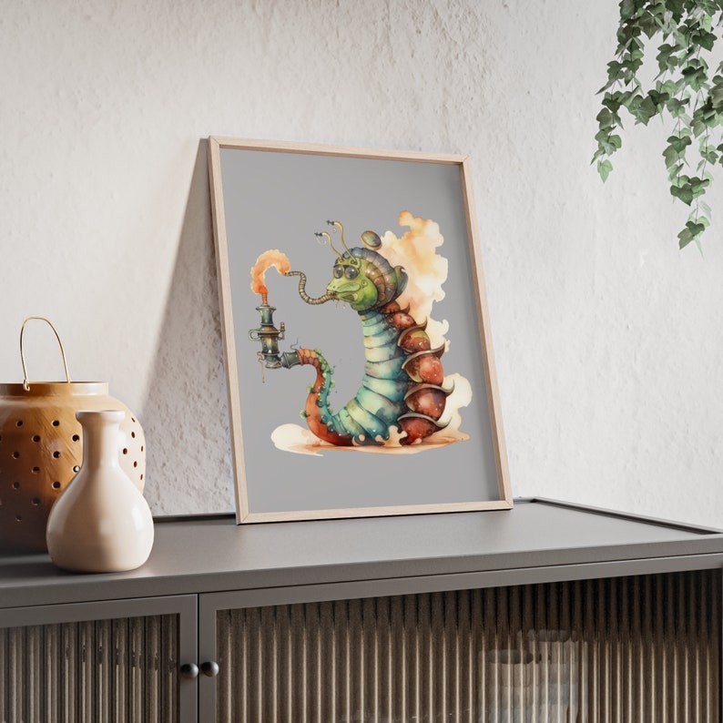 Cadre photo steampunk bizarre avec le motif Caterpillar Absolem d'Alice au pays des merveilles affiche avec cadre en bois image 4