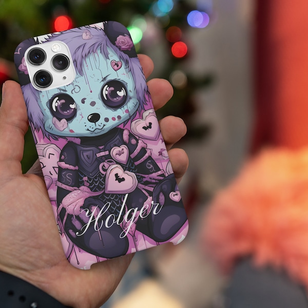 Personalized cell phone case with desired name - Creepy Kawaii Gothic Teddy Bear - Various models - Soft Tough Case - No. 2