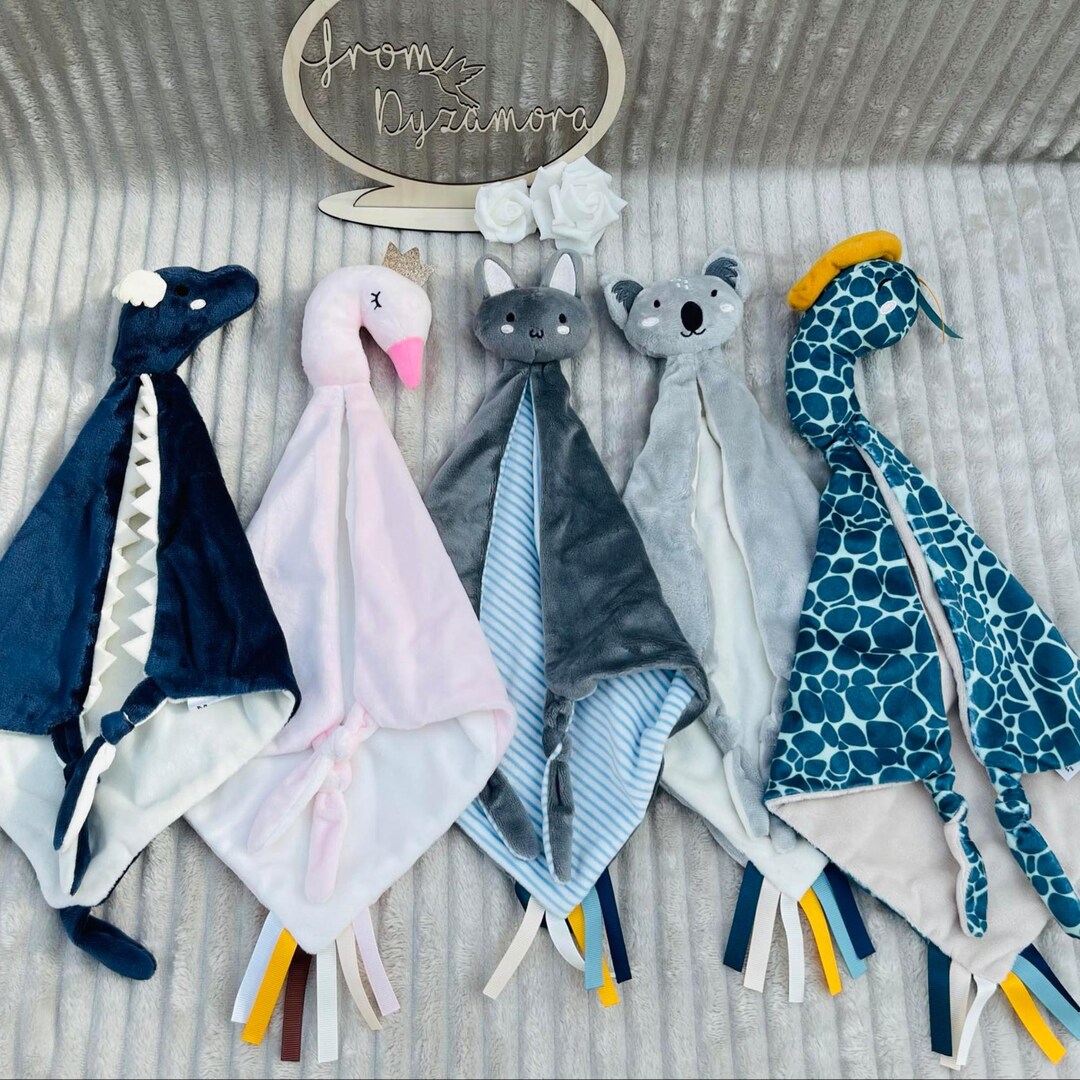 Personalized Cuddle Cloths Soft Companions in Loving Animal Designs  (swan, Koala, Dragon, Snake, Bat) With Name Date