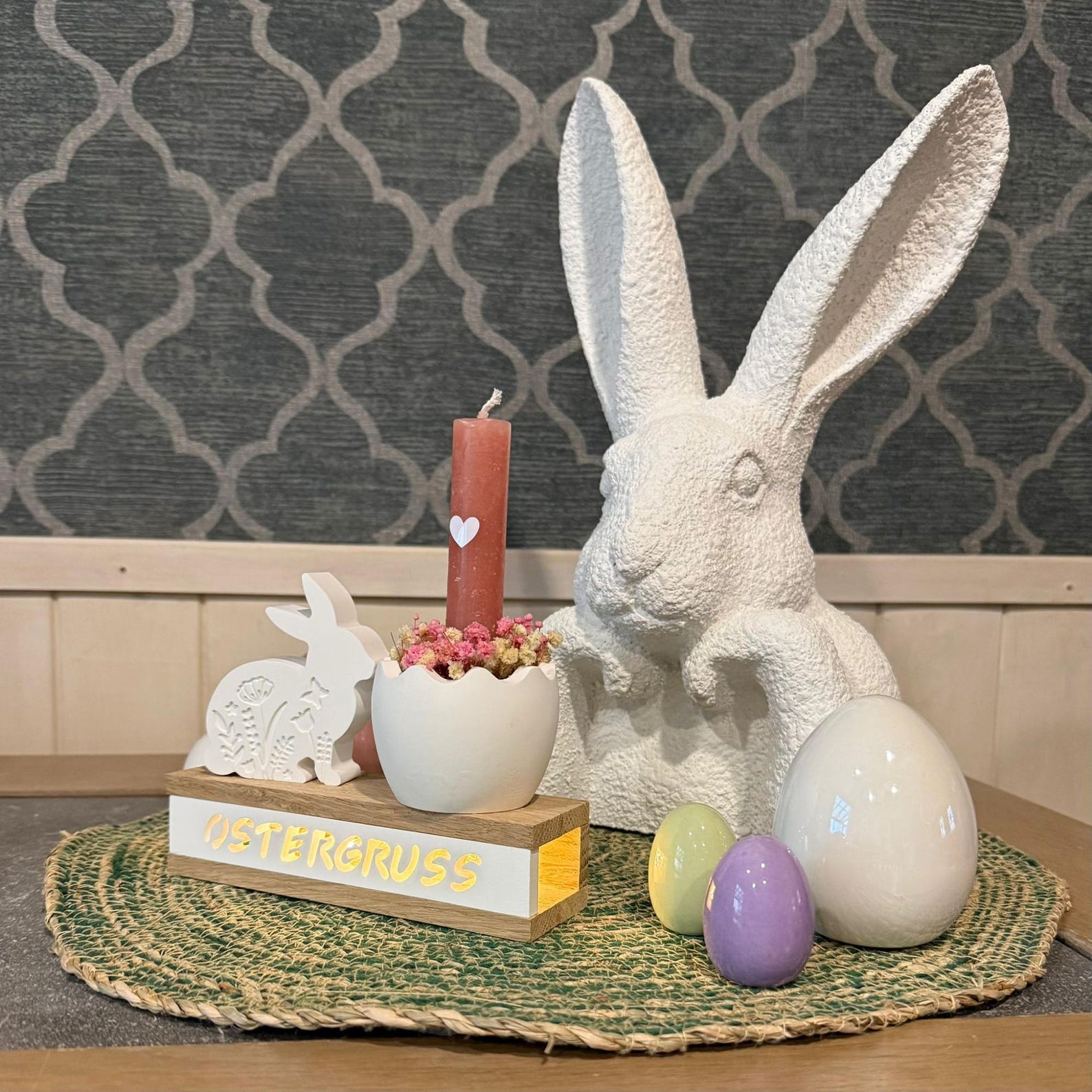 Handmade Wooden Easter Display Stand With LED Light, Cast Ceramic Egg ...