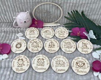 Personalized Wooden Baby Birth Card Engraved With Name and Zodiac Sign - Unique Baby Gift, Special Keepsake