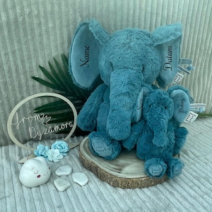 Personalized cuddly elephant in blue or pink - 20 cm or 30 cm - Ideal as a gift for birth or baptism - Baby gift birthday