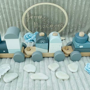 Personalized FSC-certified wooden train - stacking toy with individual engraving for children from 18 months - for baptism or birth